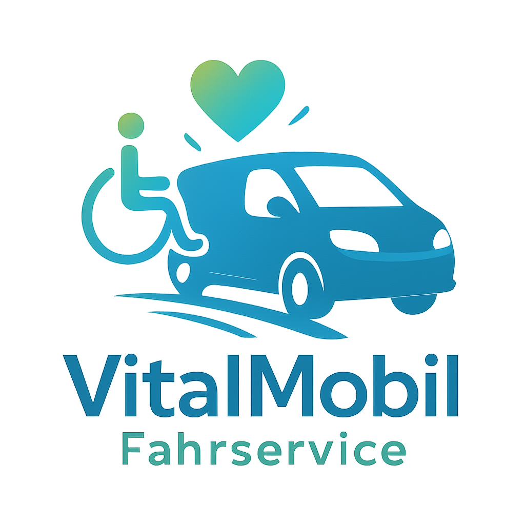 Stellen Sie sich ein modernes ansprechendes Logo fr VitalMobil Fahrservice vor Es kombiniert sanfte beruhigende Farben wie Blau und Grn die Gesundheit